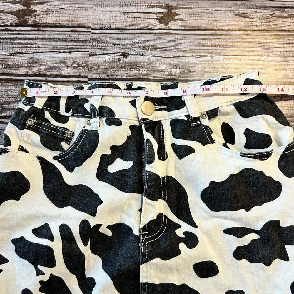Cow Print Denim Skirt - Picture 4 of 7